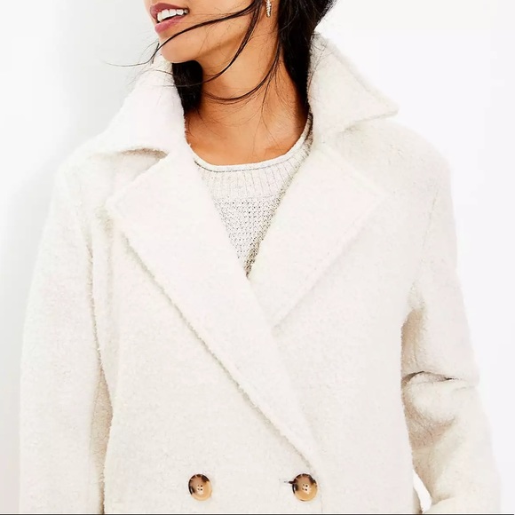 LOFT Off White Softened Double Breasted Coat - Picture 2 of 9